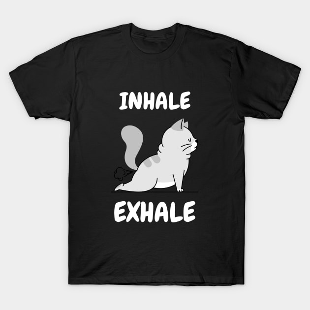 cute inhale exhale cat yoga T-Shirt by Motivation King